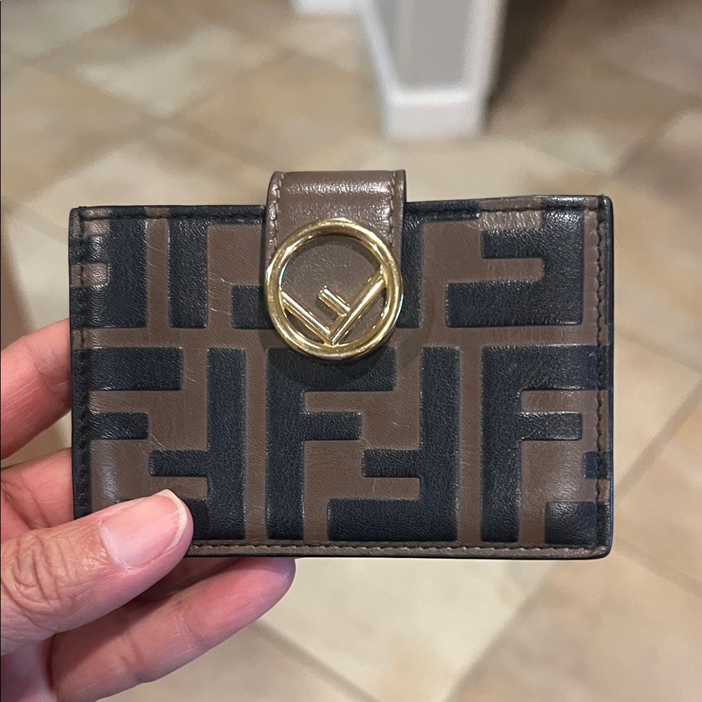 Fendi Black and Brown Logo Card Holder